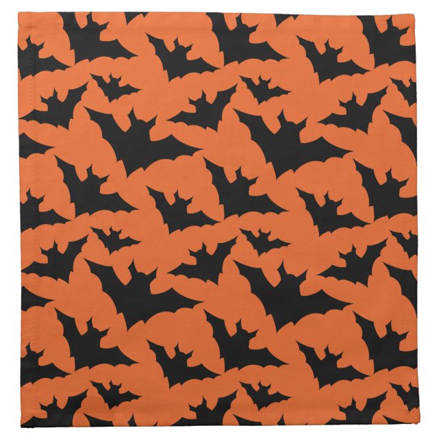 Halloween black bats orange cool spooky pattern cloth napkin (Front)