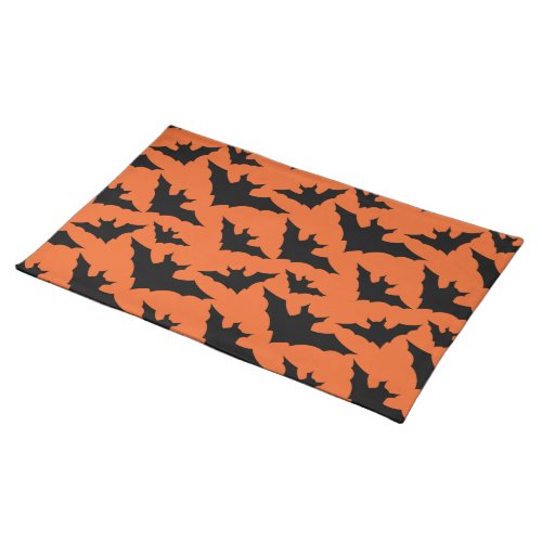 Halloween black bats orange cool spooky pattern cloth placemat