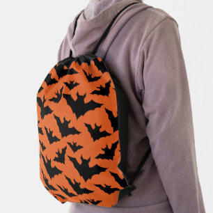 Halloween black bats orange cool spooky pattern drawstring bag