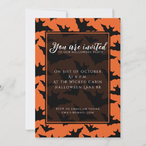 Halloween black bats orange cool spooky pattern invitation