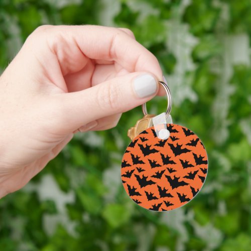 Halloween black bats orange cool spooky pattern keychain