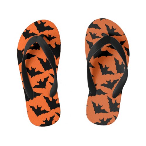 Halloween black bats orange cool spooky pattern kids flip flops