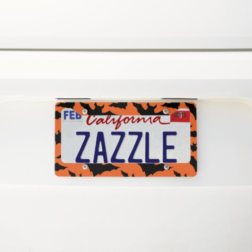 Halloween black bats orange cool spooky pattern license plate frame