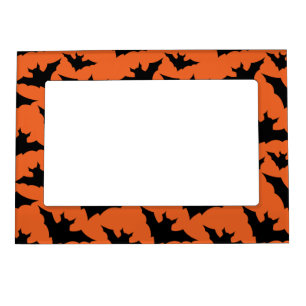 Halloween black bats orange cool spooky pattern magnetic frame