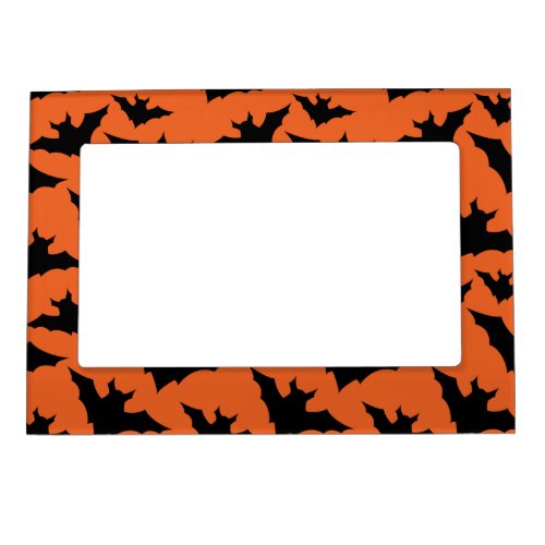 Halloween black bats orange cool spooky pattern magnetic frame