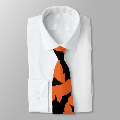 Halloween black bats orange cool spooky pattern neck tie