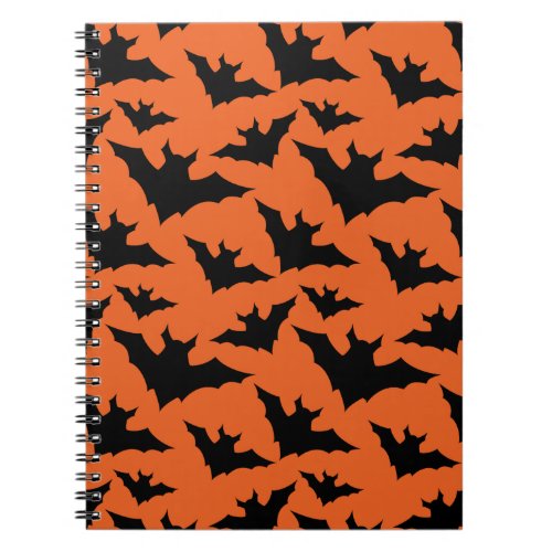 Halloween black bats orange cool spooky pattern notebook