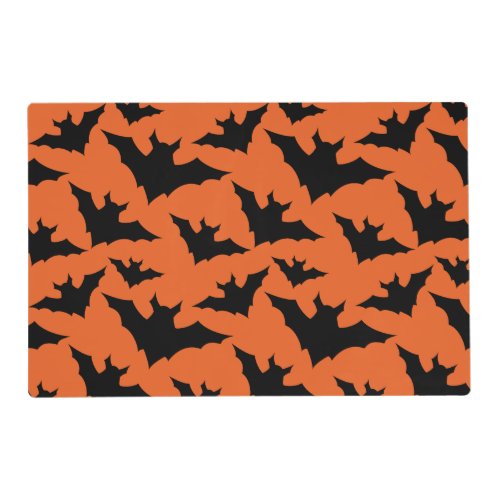 Halloween black bats orange cool spooky pattern placemat