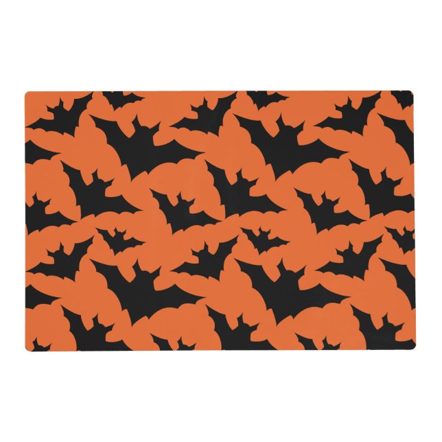 Halloween black bats orange cool spooky pattern placemat (Front)