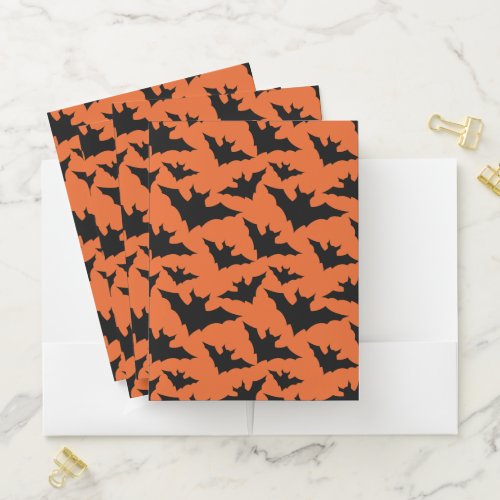 Halloween black bats orange cool spooky pattern pocket folder