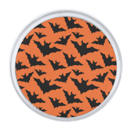 Halloween black bats orange cool spooky pattern silver finish lapel pin