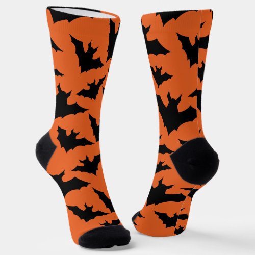 Halloween black bats orange cool spooky pattern socks