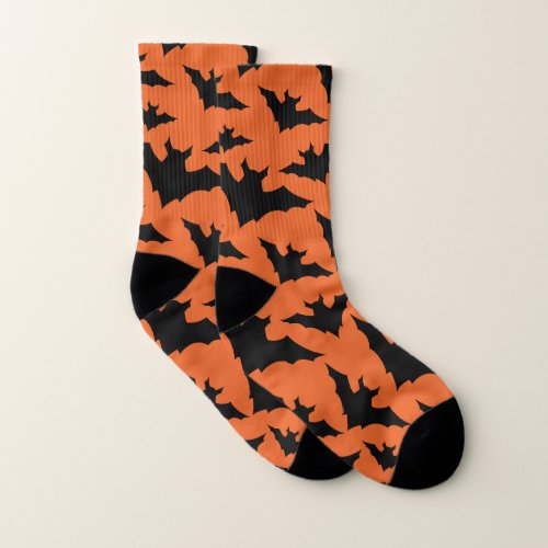Halloween black bats orange cool spooky pattern socks
