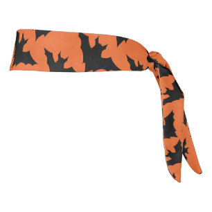 Halloween black bats orange cool spooky pattern tie headband