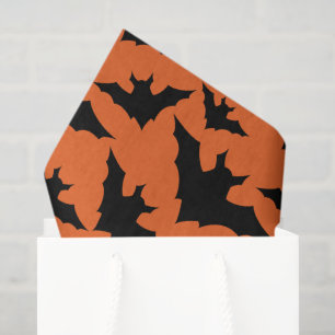 Halloween black bats orange cool spooky pattern tissue paper