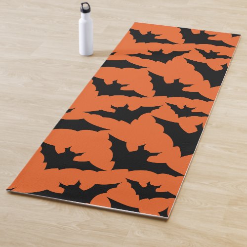 Halloween black bats orange cool spooky pattern yoga mat