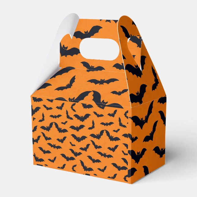 Halloween Black Bats Orange Seamless Pattern Favor Boxes (Front Side)