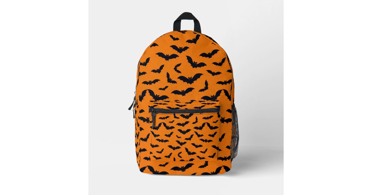 Halloween Black Bats Orange Seamless Pattern Printed Backpack | Zazzle