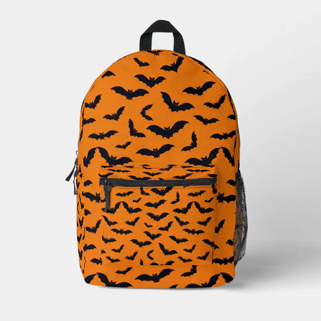 Halloween Black Bats Orange Seamless Pattern Printed Backpack | Zazzle