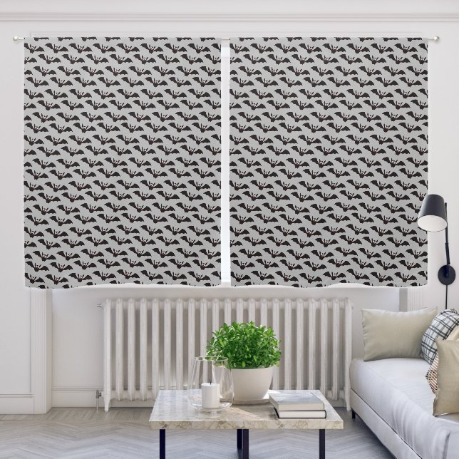Halloween Black Bats Pattern Gray Background Blackout Curtains (Living Room)