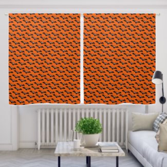 Halloween Black Bats Pattern Orange Background