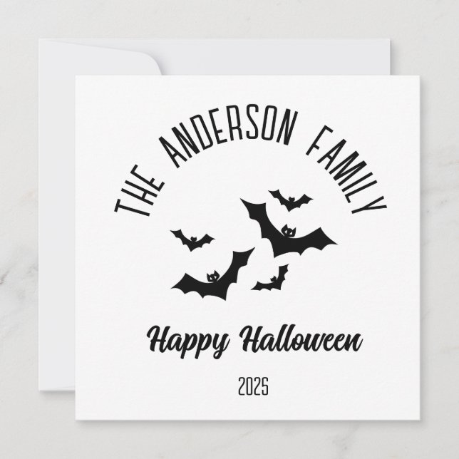 Halloween Black Bats Personalized Name Year Holiday Card (Front)
