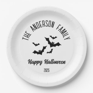 Halloween Black Bats Personalized Name Year Paper Plates