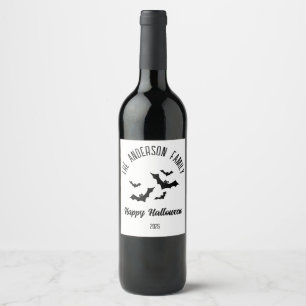 Halloween Black Bats Personalized Name Year Wine Label