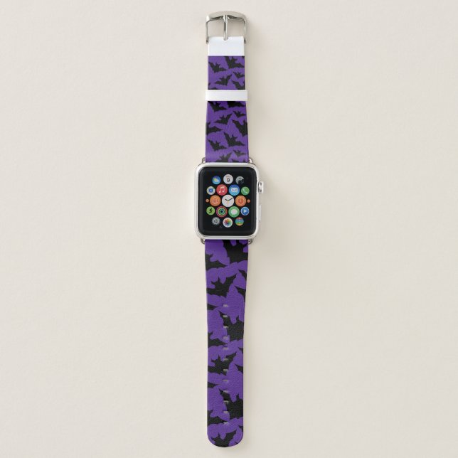 Halloween black bats purple cool spooky pattern apple watch band (Front)