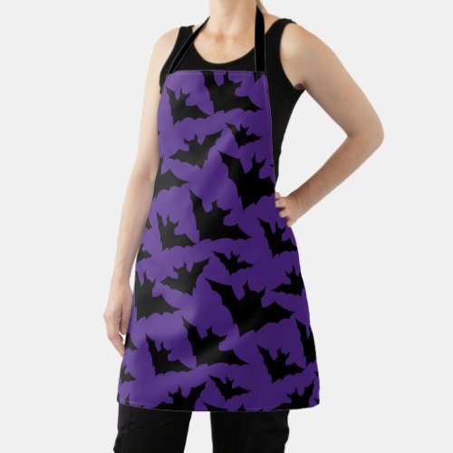 Halloween black bats purple cool spooky pattern apron