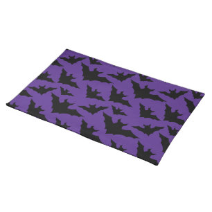 Halloween black bats purple cool spooky pattern cloth placemat
