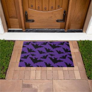 Halloween black bats purple cool spooky pattern doormat