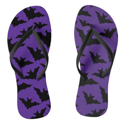 Halloween black bats purple cool spooky pattern flip flops