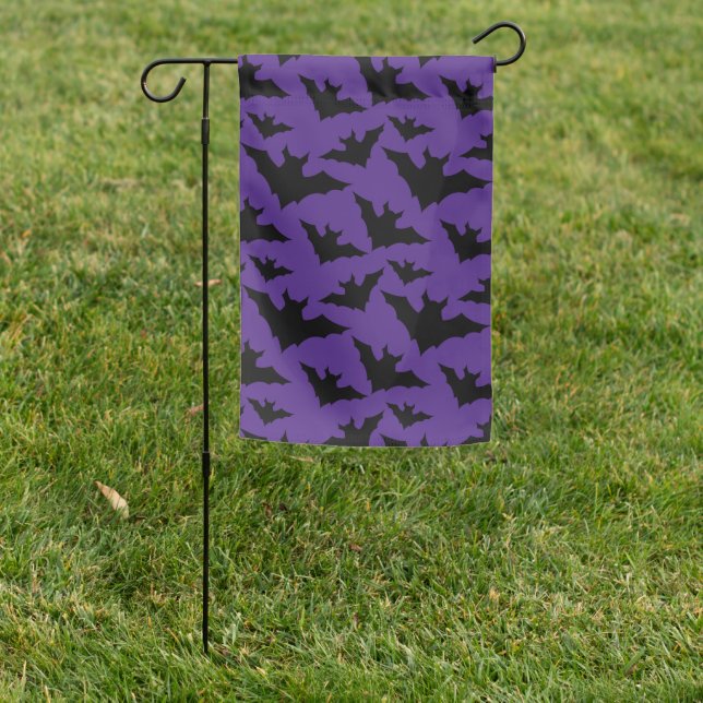 Halloween black bats purple cool spooky pattern garden flag (In SItu)
