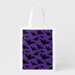 Halloween black bats purple cool spooky pattern grocery bag