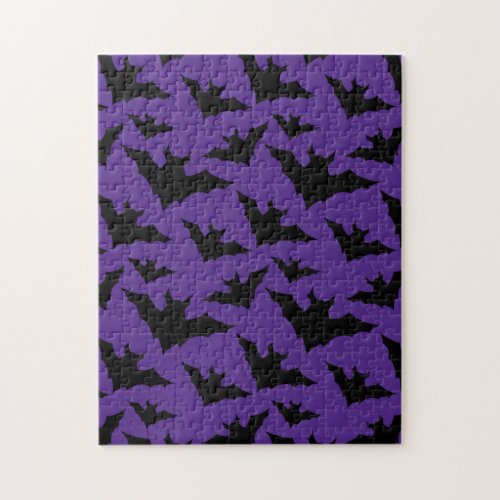 Halloween black bats purple cool spooky pattern jigsaw puzzle