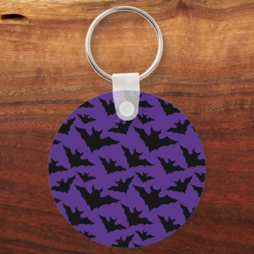 Halloween black bats purple cool spooky pattern keychain