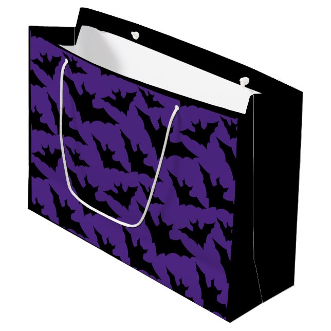 Halloween black bats purple cool spooky pattern large gift bag (Front Angled)