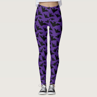 Halloween black bats purple cool spooky pattern leggings