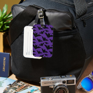 Halloween black bats purple cool spooky pattern luggage tag