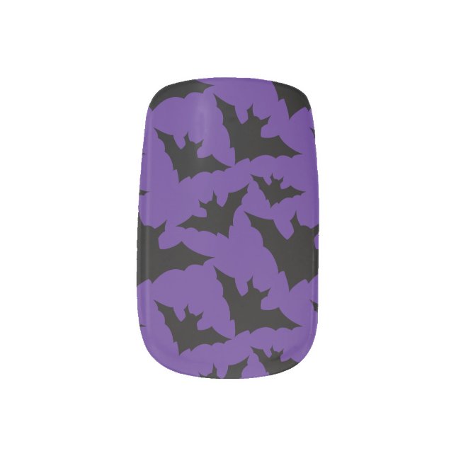 Halloween black bats purple cool spooky pattern minx nail art (Left Thumb)