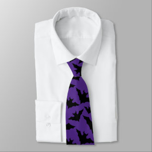 Halloween black bats purple cool spooky pattern neck tie