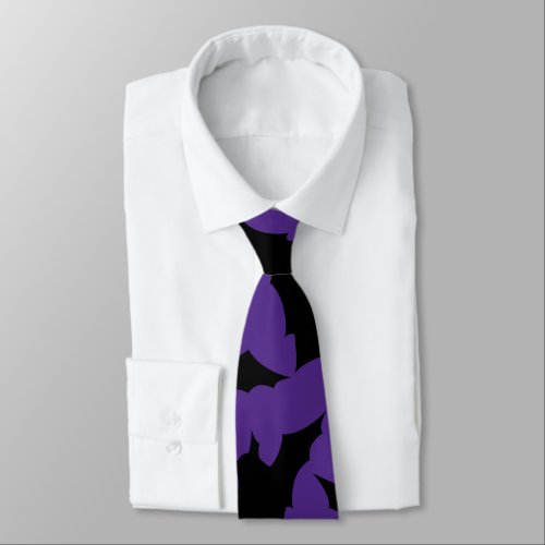 Halloween black bats purple cool spooky pattern neck tie