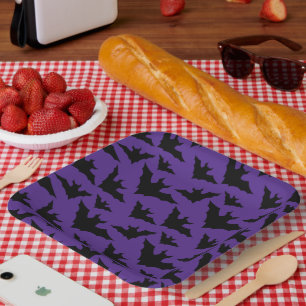 Halloween black bats purple cool spooky pattern paper plates