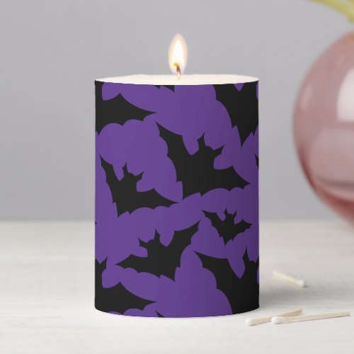 Halloween black bats purple cool spooky pattern pillar candle