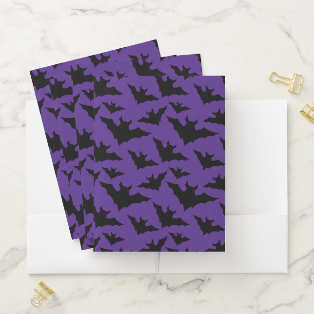 Halloween black bats purple cool spooky pattern pocket folder (In Situ)