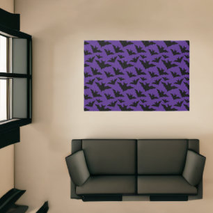 Halloween black bats purple cool spooky pattern rug