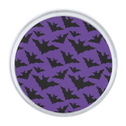Halloween black bats purple cool spooky pattern silver finish lapel pin