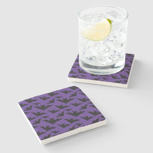 Halloween black bats purple cool spooky pattern stone coaster