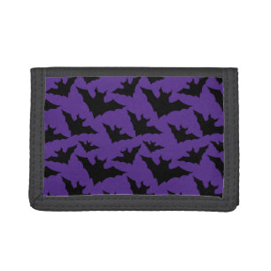 Halloween black bats purple cool spooky pattern tri-fold wallet